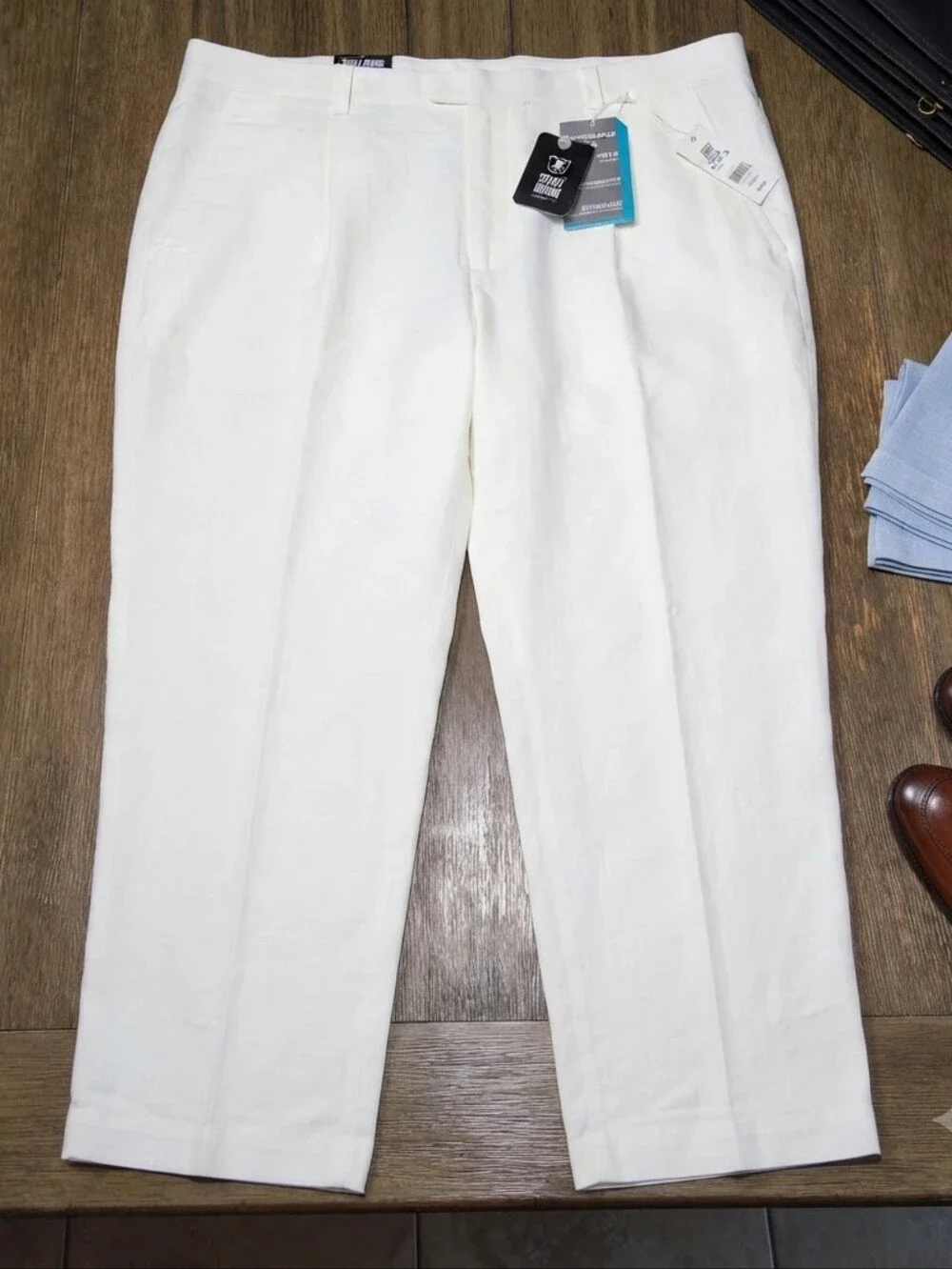 Stacy Adams Men's Linen Stretch Dress Pants White Wrinkle Resistant Size 46